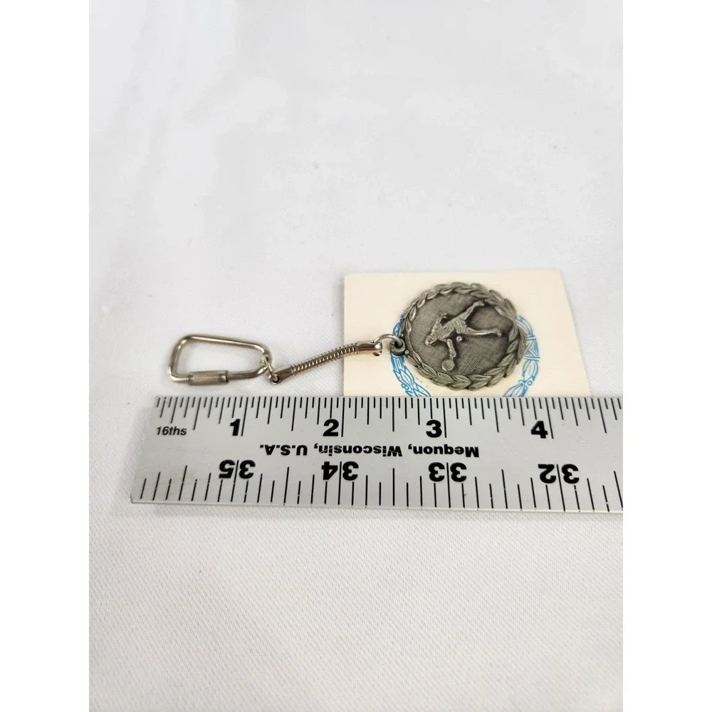 Vintage 1970 City Champ Winner Pewter Tennis Player Racket Keychain Keyring Fob